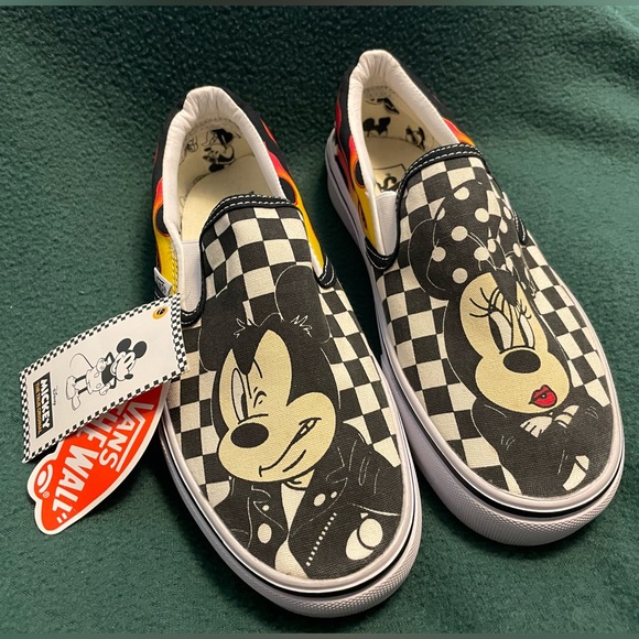 Vans Slip On Disney Mickey Minnie Mouse Checkerboard Flames 90th Anniversary - Picture 3 of 15